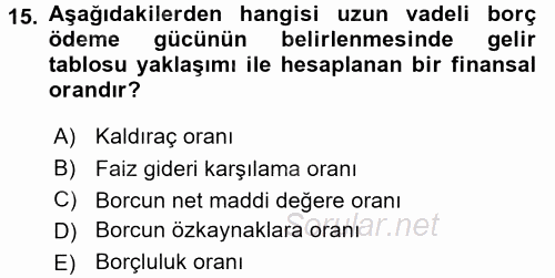 Mali Analiz 2016 - 2017 Dönem Sonu Sınavı 15.Soru