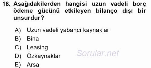 Mali Analiz 2016 - 2017 Dönem Sonu Sınavı 18.Soru