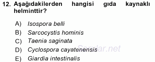 Gıda Güvenliğinin Temel Prensipleri 2015 - 2016 Tek Ders Sınavı 12.Soru