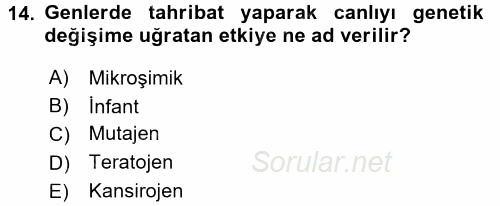 Gıda Güvenliğinin Temel Prensipleri 2015 - 2016 Tek Ders Sınavı 14.Soru