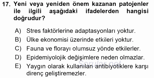 Gıda Güvenliğinin Temel Prensipleri 2015 - 2016 Tek Ders Sınavı 17.Soru