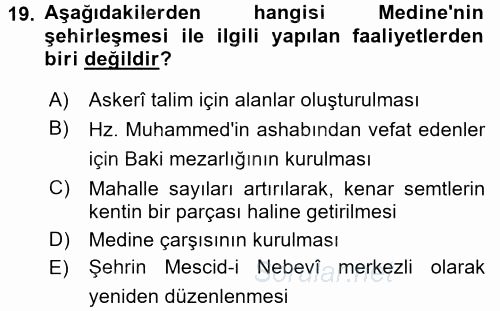 İslam Tarihi ve Medeniyeti 1 2016 - 2017 Ara Sınavı 19.Soru