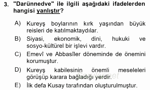 İslam Tarihi ve Medeniyeti 1 2016 - 2017 Ara Sınavı 3.Soru