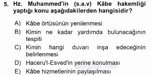 İslam Tarihi ve Medeniyeti 1 2016 - 2017 Ara Sınavı 5.Soru