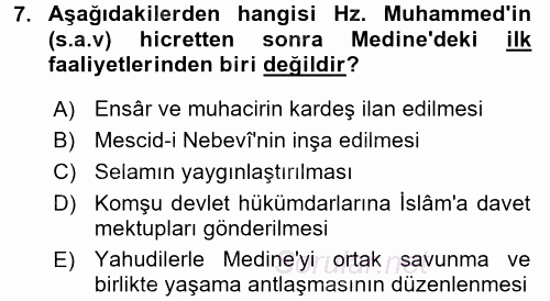 İslam Tarihi ve Medeniyeti 1 2016 - 2017 Ara Sınavı 7.Soru