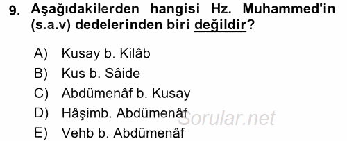 İslam Tarihi ve Medeniyeti 1 2016 - 2017 Ara Sınavı 9.Soru