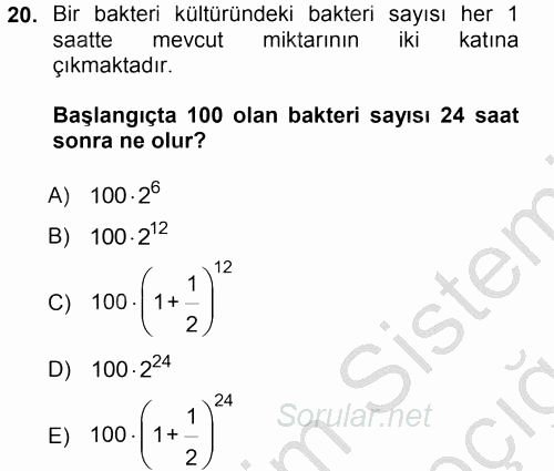 Matematik 1 2012 - 2013 Ara Sınavı 20.Soru