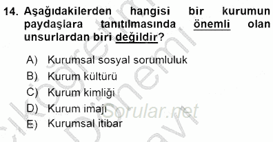 Kurumsal İletişim 2015 - 2016 Dönem Sonu Sınavı 14.Soru