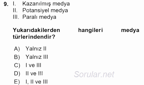 Sosyal Medya 2016 - 2017 Ara Sınavı 9.Soru