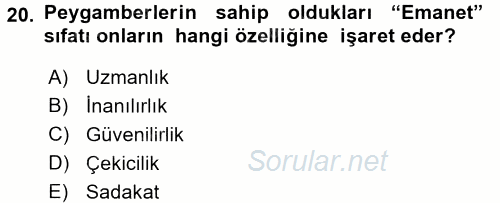 Din Eğitimi Ve Din Hizmetlerinde Rehberlik 2017 - 2018 3 Ders Sınavı 20.Soru