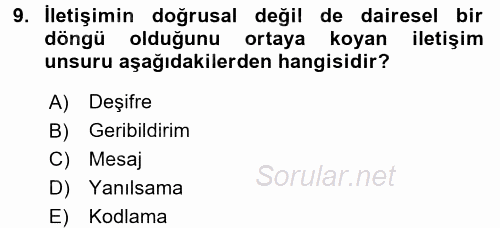 Din Eğitimi Ve Din Hizmetlerinde Rehberlik 2017 - 2018 3 Ders Sınavı 9.Soru