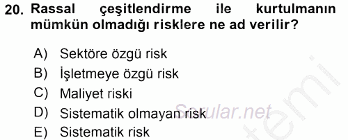 Proje Analizi ve Değerlendirme 2016 - 2017 3 Ders Sınavı 20.Soru