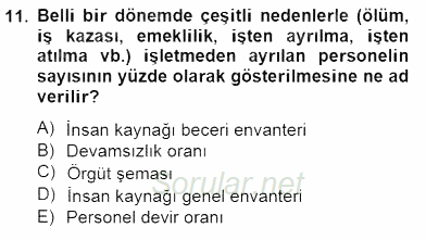 Örgütlerde İnsan Kaynakları Yönetimi 2014 - 2015 Ara Sınavı 11.Soru