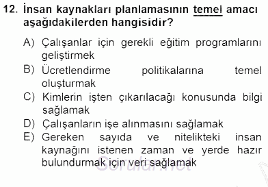 Örgütlerde İnsan Kaynakları Yönetimi 2014 - 2015 Ara Sınavı 12.Soru