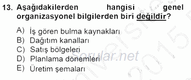 Örgütlerde İnsan Kaynakları Yönetimi 2014 - 2015 Ara Sınavı 13.Soru