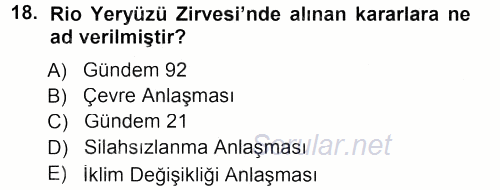 Çevre Sosyolojisi 2012 - 2013 Dönem Sonu Sınavı 18.Soru