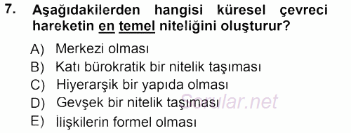 Çevre Sosyolojisi 2012 - 2013 Dönem Sonu Sınavı 7.Soru