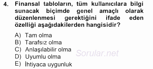 Sağlık Kurumlarında Finansal Yönetim 2012 - 2013 Ara Sınavı 4.Soru