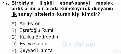 Osmanlı İktisat Tarihi 2014 - 2015 Dönem Sonu Sınavı 17.Soru