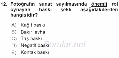 Fotoğraf Tarihi 2015 - 2016 Ara Sınavı 12.Soru