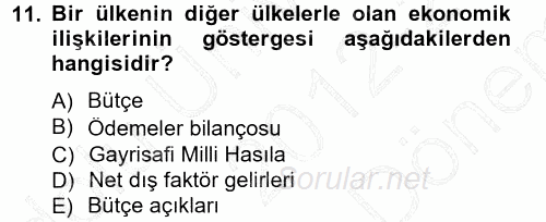 İktisada Giriş 2012 - 2013 Dönem Sonu Sınavı 11.Soru