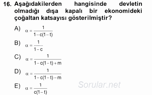 İktisada Giriş 2012 - 2013 Dönem Sonu Sınavı 16.Soru