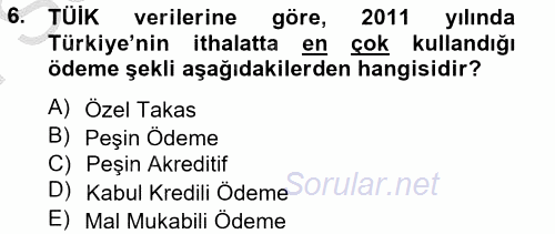 Dış Ticarete Giriş 2012 - 2013 Dönem Sonu Sınavı 6.Soru