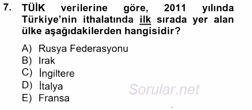 Dış Ticarete Giriş 2012 - 2013 Dönem Sonu Sınavı 7.Soru