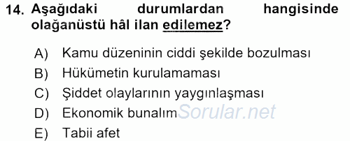 Türk Anayasa Hukuku 2016 - 2017 Dönem Sonu Sınavı 14.Soru