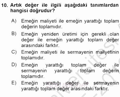 Çalışma Ekonomisi 1 2015 - 2016 Dönem Sonu Sınavı 10.Soru