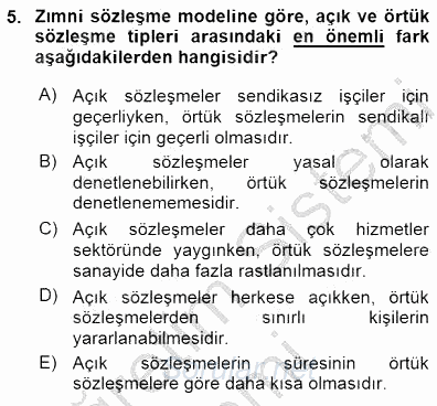 Çalışma Ekonomisi 1 2015 - 2016 Dönem Sonu Sınavı 5.Soru