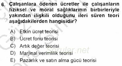 Çalışma Ekonomisi 1 2015 - 2016 Dönem Sonu Sınavı 6.Soru