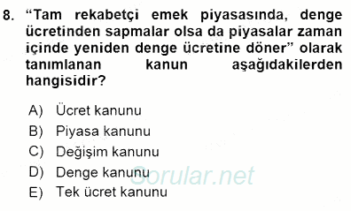 Çalışma Ekonomisi 1 2015 - 2016 Dönem Sonu Sınavı 8.Soru