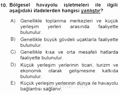 Turizm Ulaştırması 2015 - 2016 Dönem Sonu Sınavı 10.Soru
