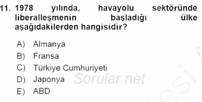 Turizm Ulaştırması 2015 - 2016 Dönem Sonu Sınavı 11.Soru