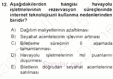 Turizm Ulaştırması 2015 - 2016 Dönem Sonu Sınavı 12.Soru