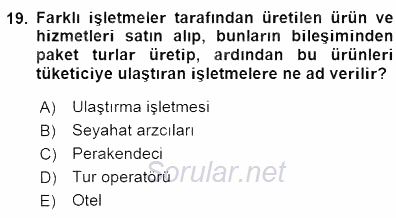 Turizm Ulaştırması 2015 - 2016 Dönem Sonu Sınavı 19.Soru