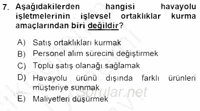 Turizm Ulaştırması 2015 - 2016 Dönem Sonu Sınavı 7.Soru