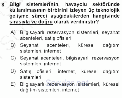 Turizm Ulaştırması 2015 - 2016 Dönem Sonu Sınavı 8.Soru