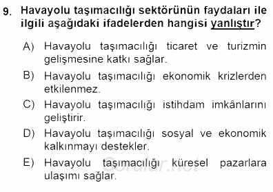 Turizm Ulaştırması 2015 - 2016 Dönem Sonu Sınavı 9.Soru