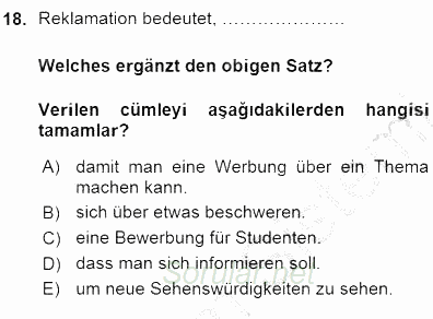 Turizm İçin Almanca 1 2015 - 2016 Ara Sınavı 18.Soru