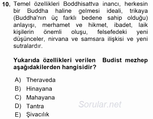 Yaşayan Dünya Dinleri 2017 - 2018 Ara Sınavı 10.Soru