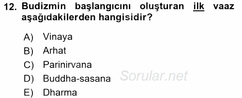 Yaşayan Dünya Dinleri 2017 - 2018 Ara Sınavı 12.Soru