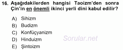 Yaşayan Dünya Dinleri 2017 - 2018 Ara Sınavı 16.Soru