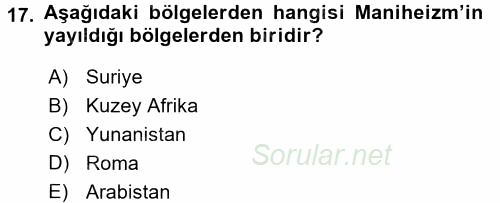 Yaşayan Dünya Dinleri 2017 - 2018 Ara Sınavı 17.Soru