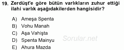 Yaşayan Dünya Dinleri 2017 - 2018 Ara Sınavı 19.Soru