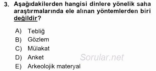 Yaşayan Dünya Dinleri 2017 - 2018 Ara Sınavı 3.Soru