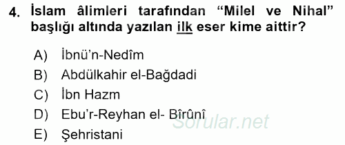 Yaşayan Dünya Dinleri 2017 - 2018 Ara Sınavı 4.Soru