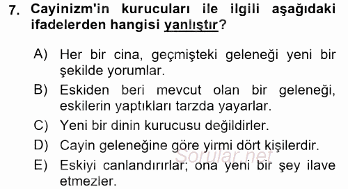 Yaşayan Dünya Dinleri 2017 - 2018 Ara Sınavı 7.Soru