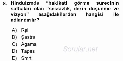 Yaşayan Dünya Dinleri 2017 - 2018 Ara Sınavı 8.Soru